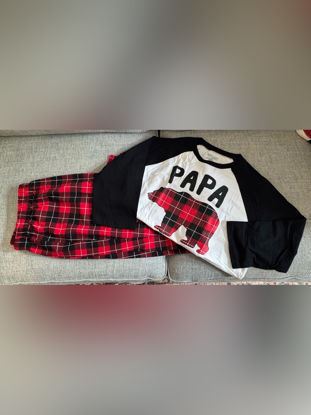 Men's 'Papa' Black & Red Plaid Raglan Pajama Set
